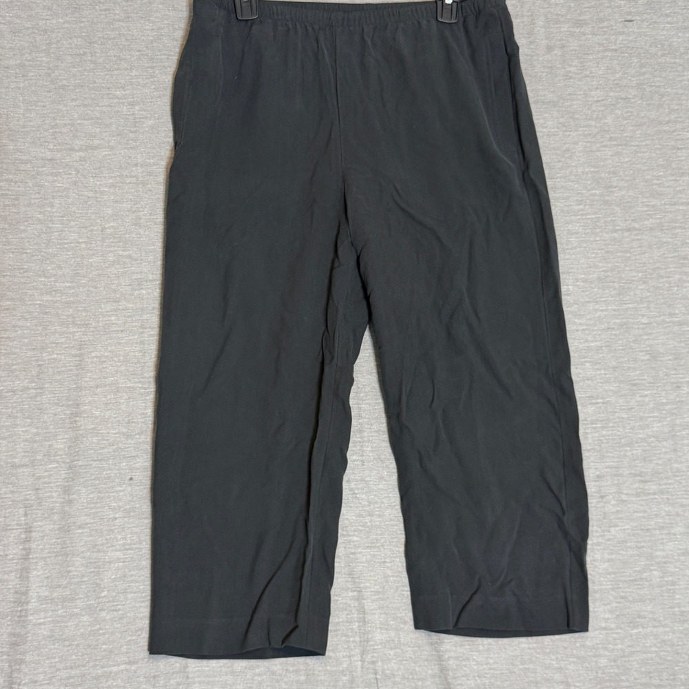 Pineapple Moon Women's Silk Cropped Pants Size M Black Elastic Waist
